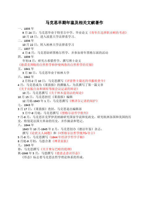 马克思早期年谱以及文献