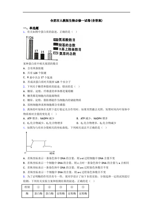 合肥市人教版生物必修一试卷(含答案)