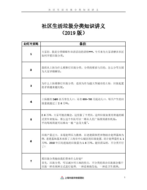 社区生活垃圾分类知识讲义