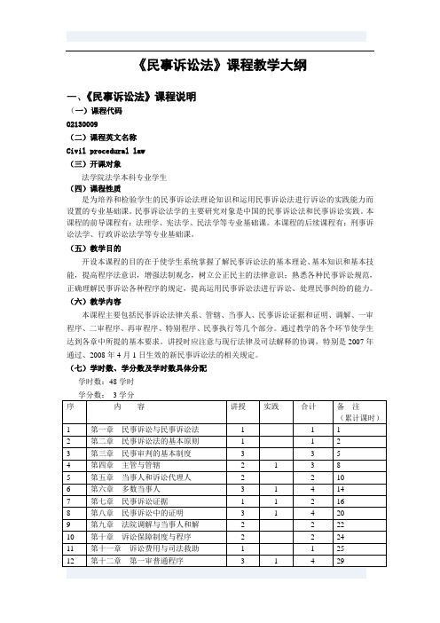 《民事诉讼法》课程教学大纲