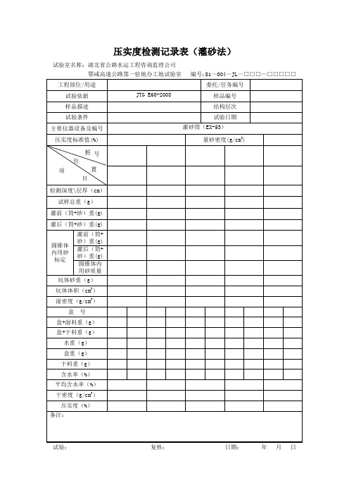 灌砂法压实度表格(1)