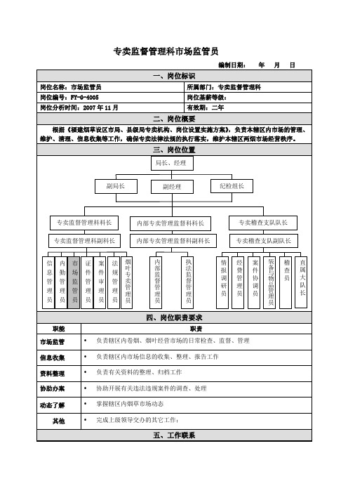 市场监管员岗位说明书范例