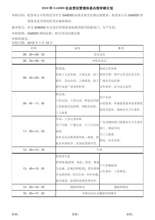 SA8000社会责任管理体系认证审核计划