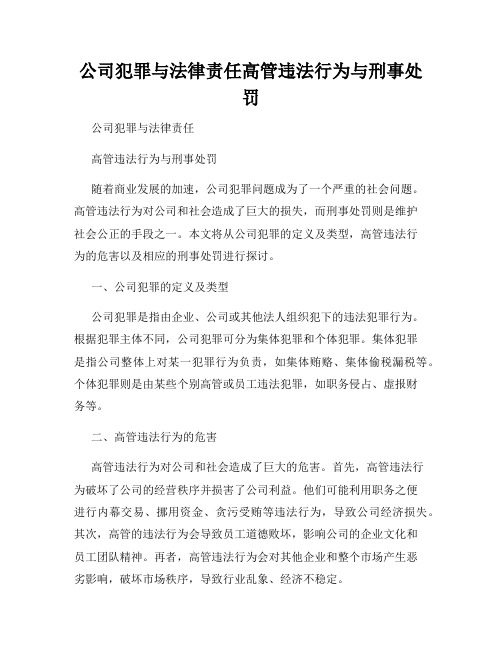 公司犯罪与法律责任高管违法行为与刑事处罚