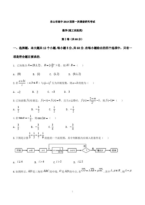 四川省乐山市高中2019届高三第一次调查研究考试数学(理)试题