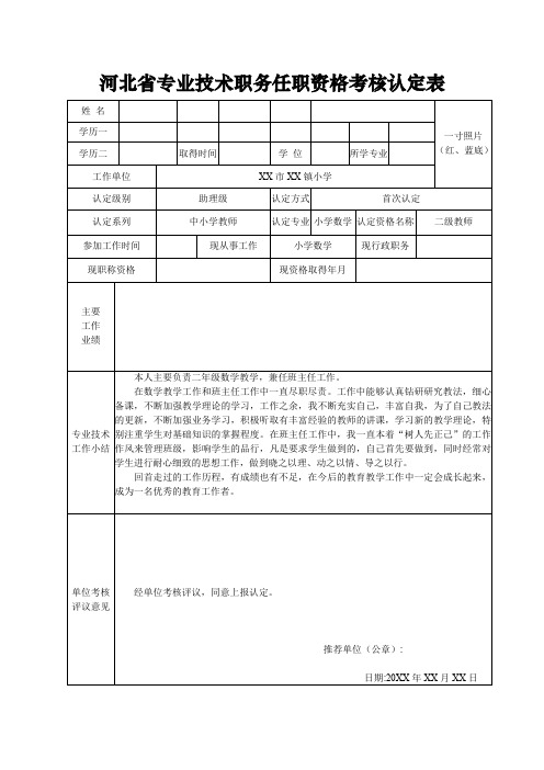 专业技术职务任职资格考核认定表