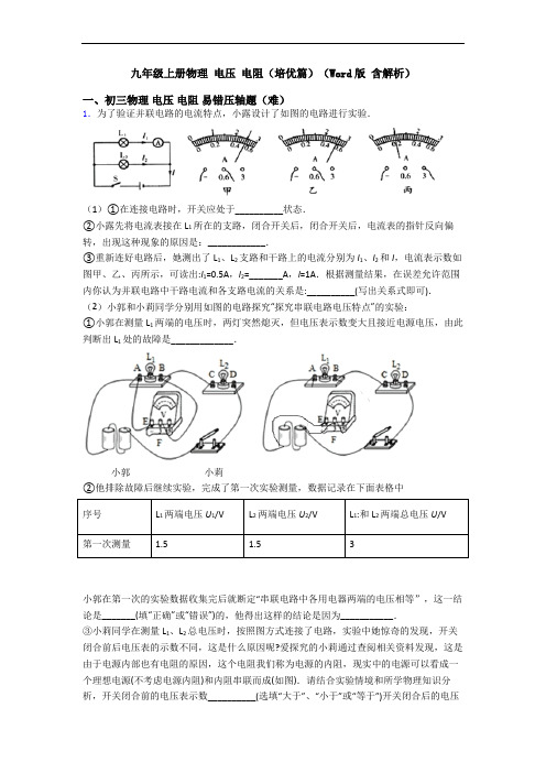 九年级上册物理 电压 电阻(培优篇)(Word版 含解析)