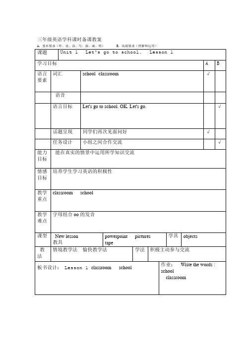 (完整版)人教版精通英语三年级下册教案