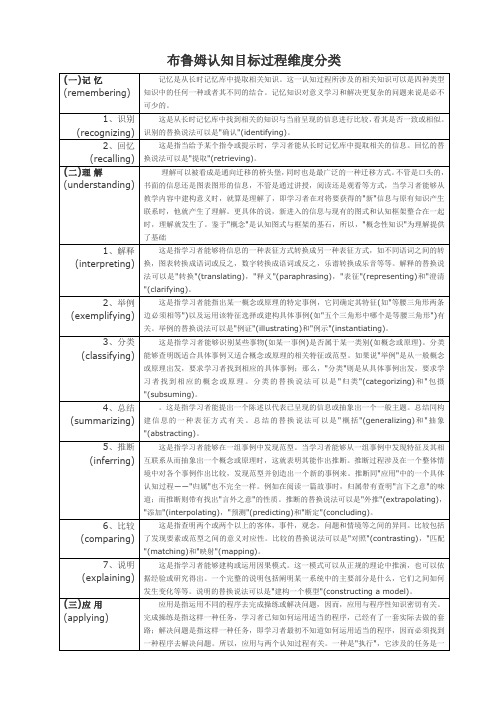 布卢姆认知目标过程维度分类解析