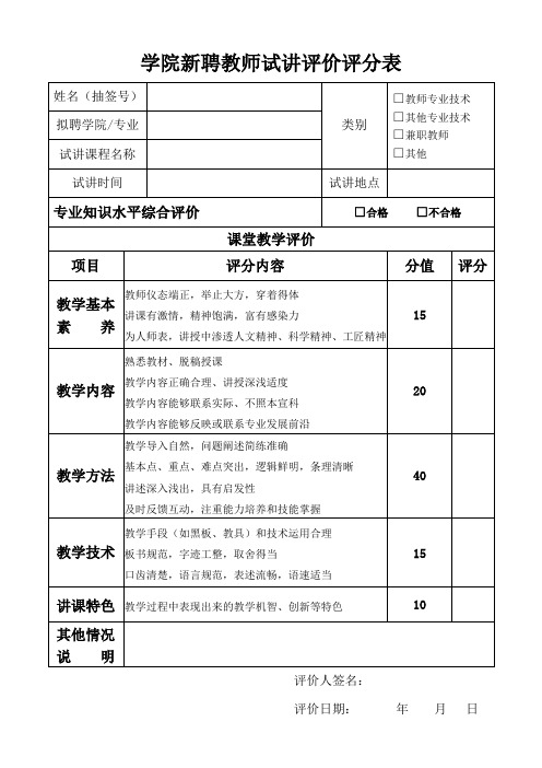 学院新聘人员试讲评价