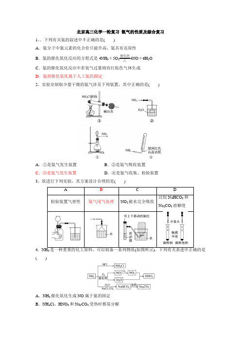 北京高三化学一轮复习    氨气的性质及综合复习