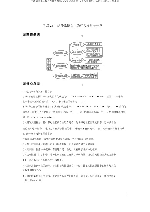 江苏高考生物复习专题五基因的传递规律考点16遗传系谱图中的相关推断与计算学案