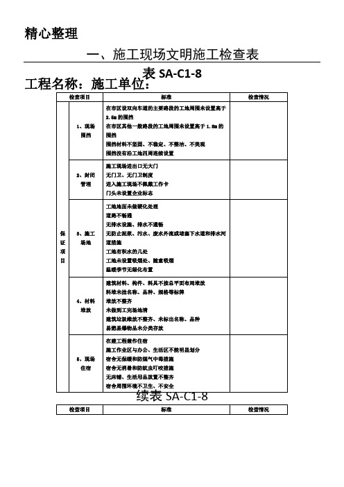 现场施工现场文明现场施工检查表格模板