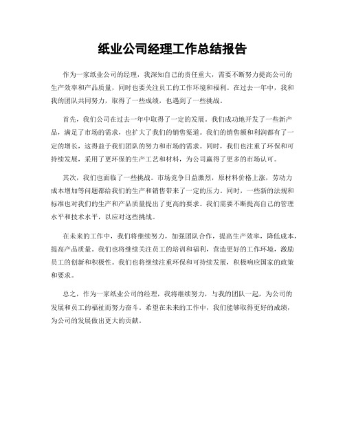 纸业公司经理工作总结报告