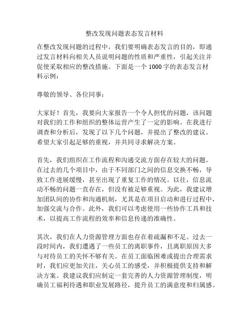 整改发现问题表态发言材料