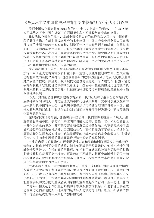 马克思主义中国化进程与青年学生使命担当 美丽中国 个人心得