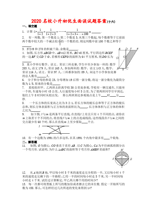 (完整)2020名校小升初优生面谈试题及答案(十六),推荐文档