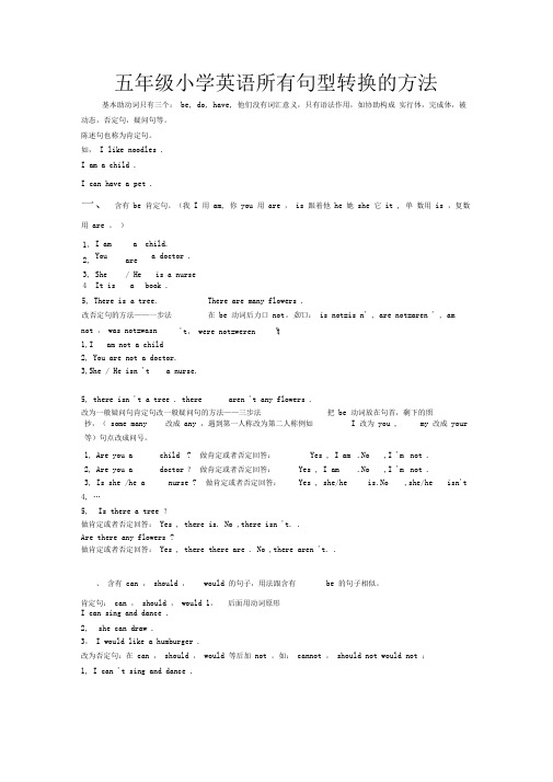 小学英语句型转换(陈述句变一般疑问句特殊疑问句及练习)