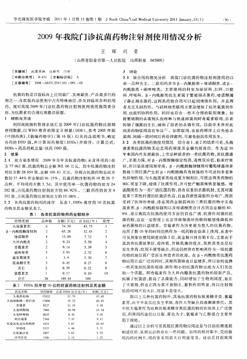 2009年我院门诊抗菌药物注射剂使用情况分析