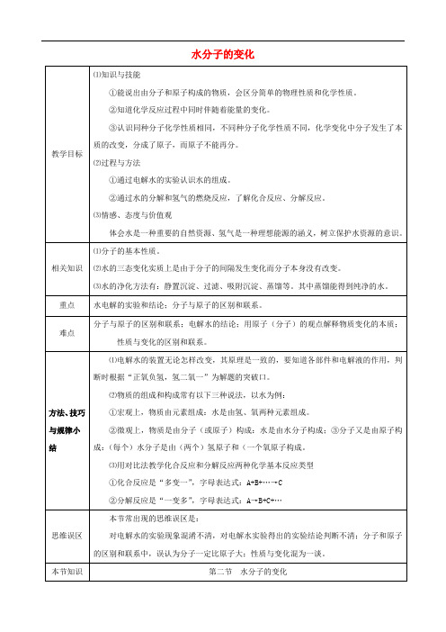 九年级化学上册 2.2 水分子的变化教案2 (新版)鲁教版