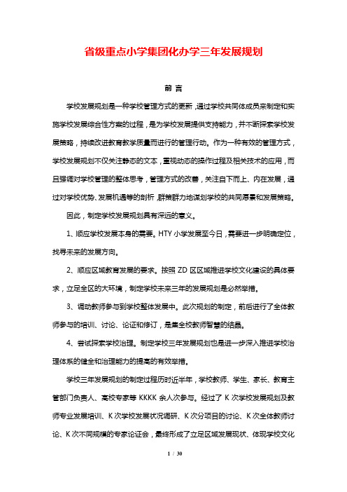 (发达)省级重点小学集团化办学三年发展规划-经典参考资料