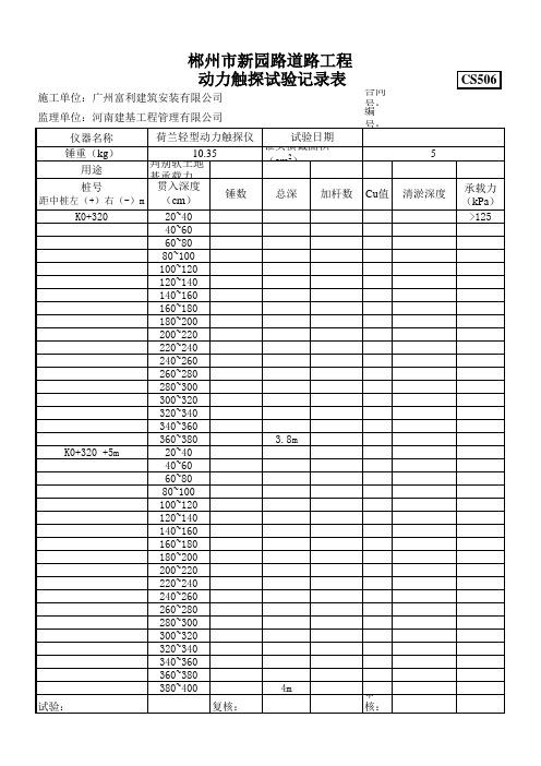 触探试验数据表(K0+320~700)