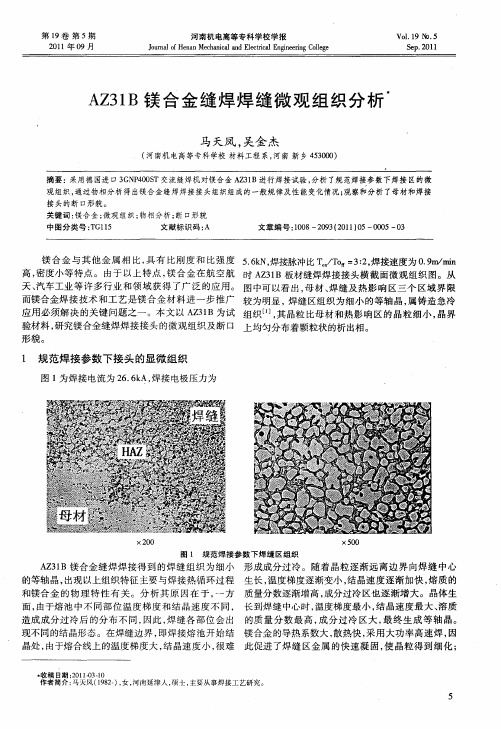 AZ31B镁合金缝焊焊缝微观组织分析