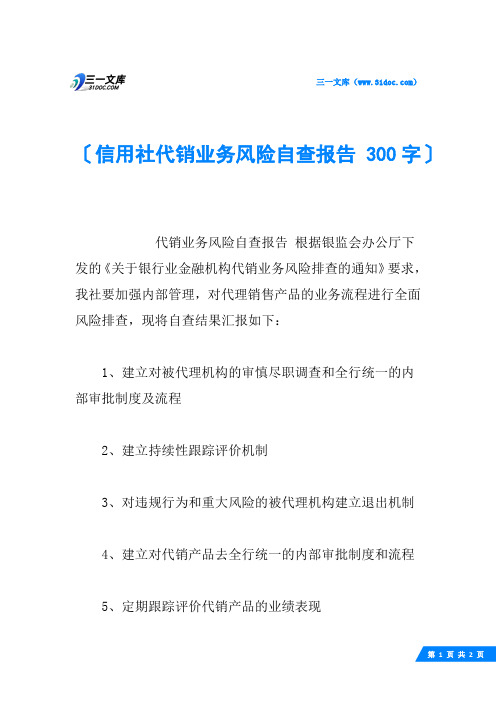 信用社代销业务风险自查报告 300字