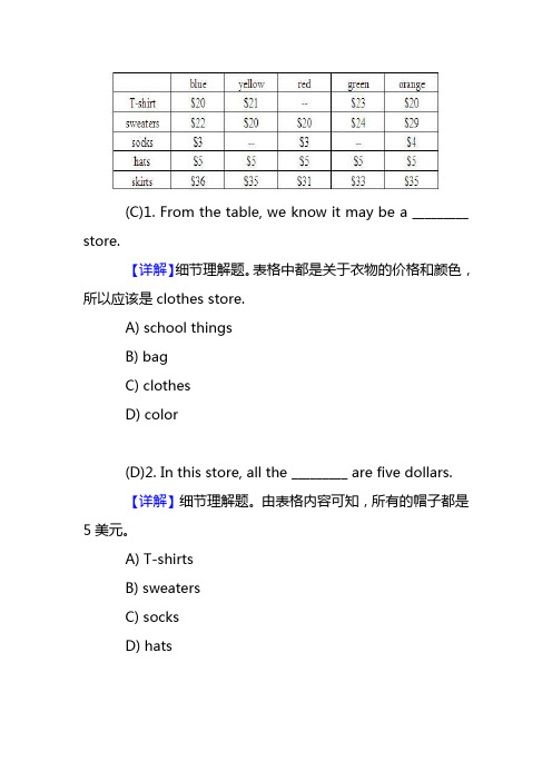 2020小升初英语阅读理解提高训练及答案解析