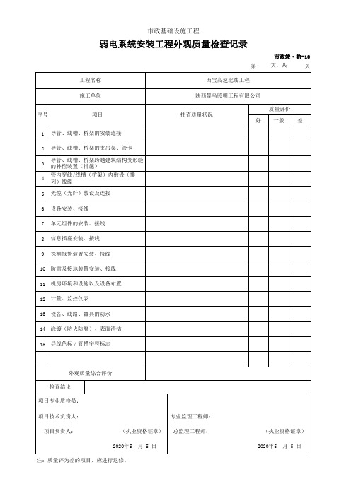 弱电系统安装工程外观质量检查记录