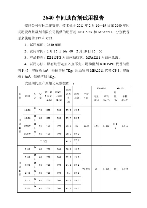 助留剂试用报告