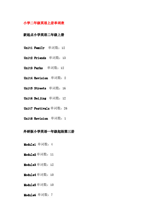 小学二年级上册英语单词表