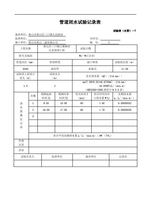 闭水试验记录表