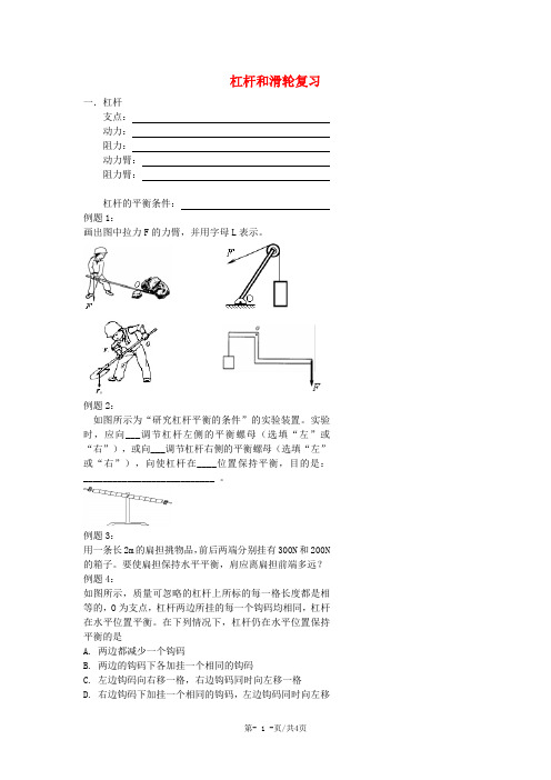 中考物理冲刺复习力学总复习杠杆和滑轮训练