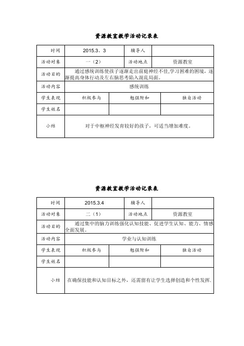 2014-2015第二学期资源教室教学活动记录表