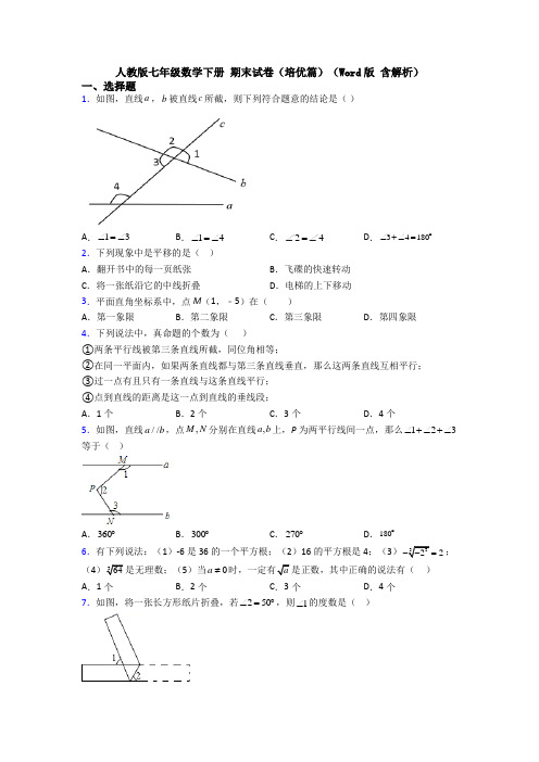 人教版七年级数学下册 期末试卷(培优篇)(Word版 含解析)