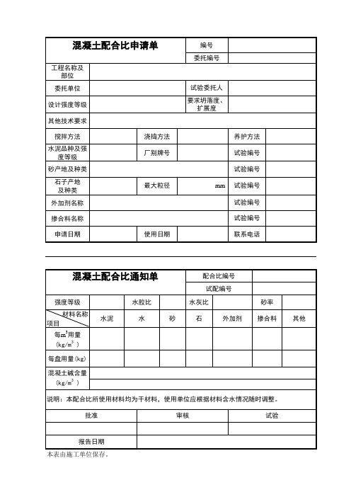 混凝土配合比申请单