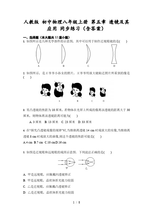 人教版 初中物理八年级上册 第五章 透镜及其应用 同步练习(含答案)