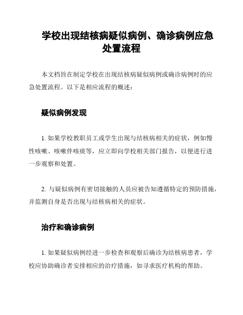 学校出现结核病疑似病例、确诊病例应急处置流程