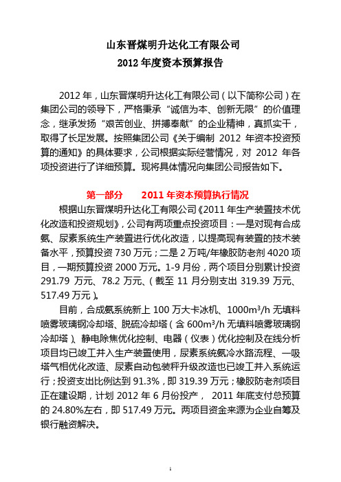 明升达公司2012年投融资预算11.06