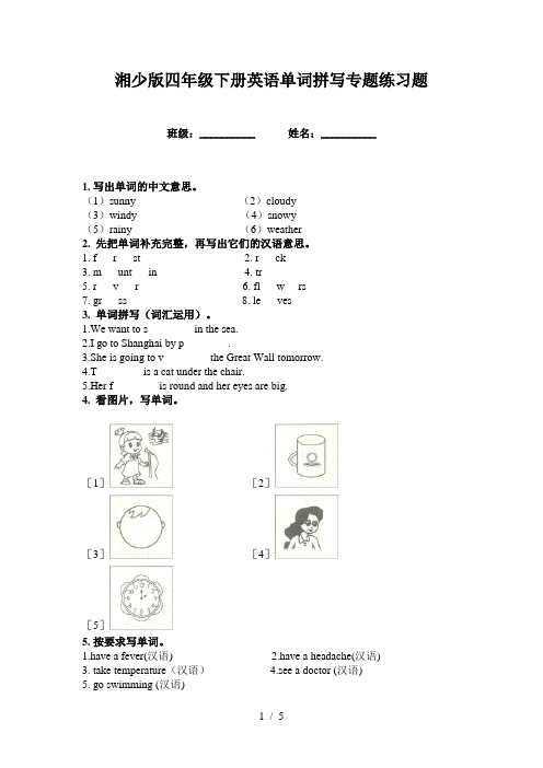 湘少版四年级下册英语单词拼写专题练习题