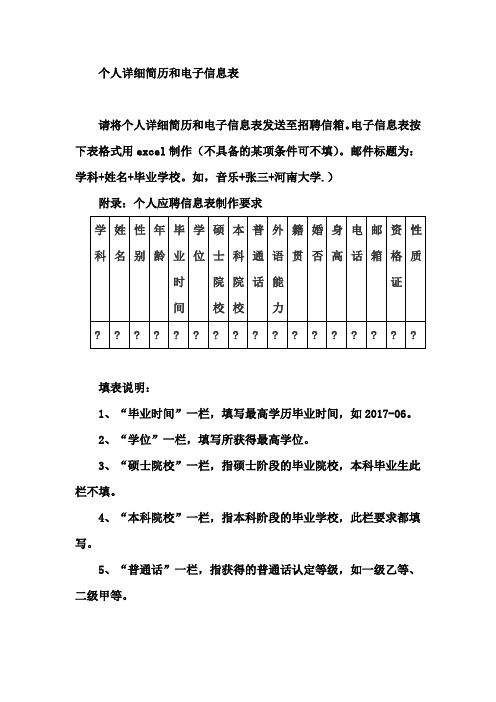 个人详细简历和电子信息表