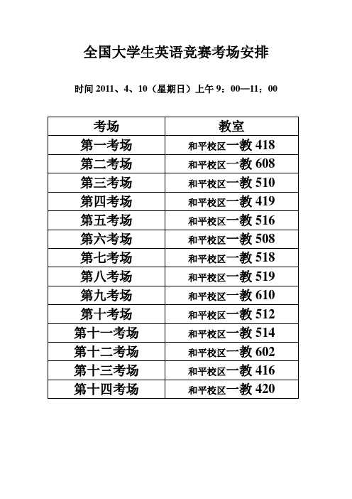 全国大学生英语竞赛考场安排