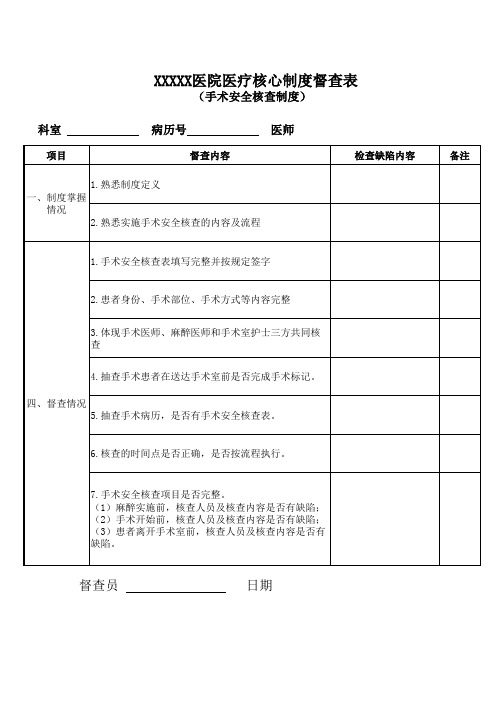 手术安全核查制度督查表