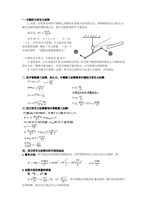 万有引力定律知识点、例题、练习