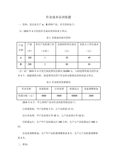 作业成本法训练题(可打印修改)