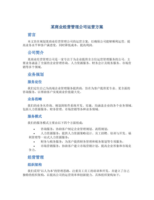 某商业经营管理公司运营方案