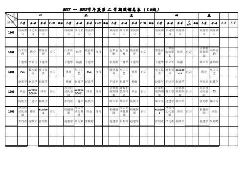 2017.9班级课程表一览表(12.29新改)