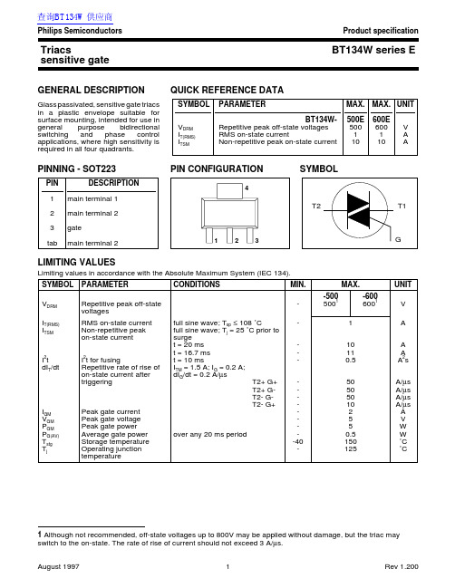 PHILIPS BT134 series E 数据手册