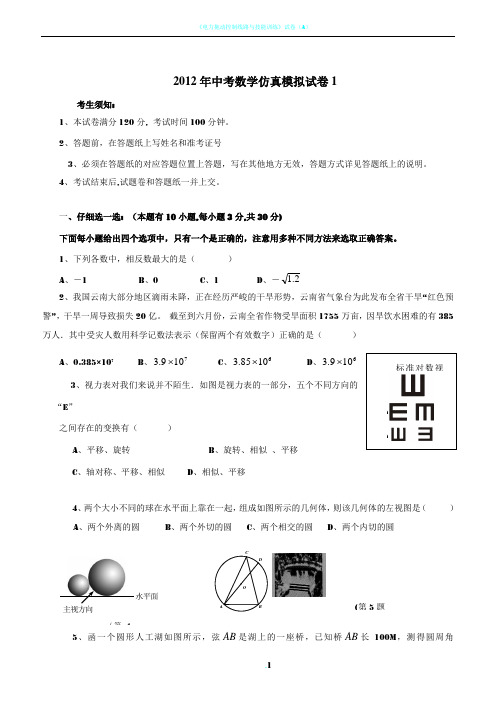 2012年中考数学仿真模拟试卷1 OK